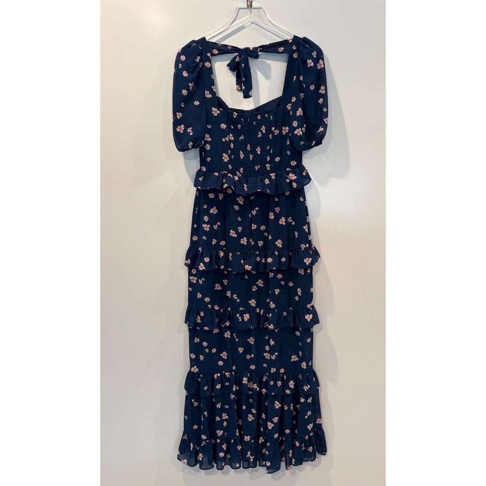 WAYF Cici Bustier Tiered Maxi Dress Navy Floral Womens Size Small - Picture 9 of 11